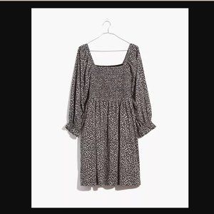 NWT Madewell XXS Lucie Elbow-Sleeve Smocked Mini Dress in Parisian Ditsy